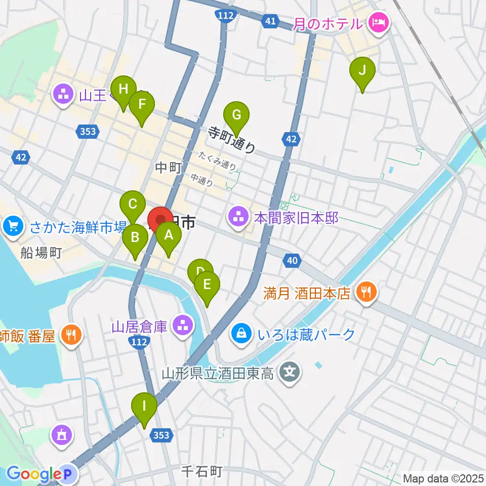 酒田市民会館 希望ホール周辺のホテル一覧地図