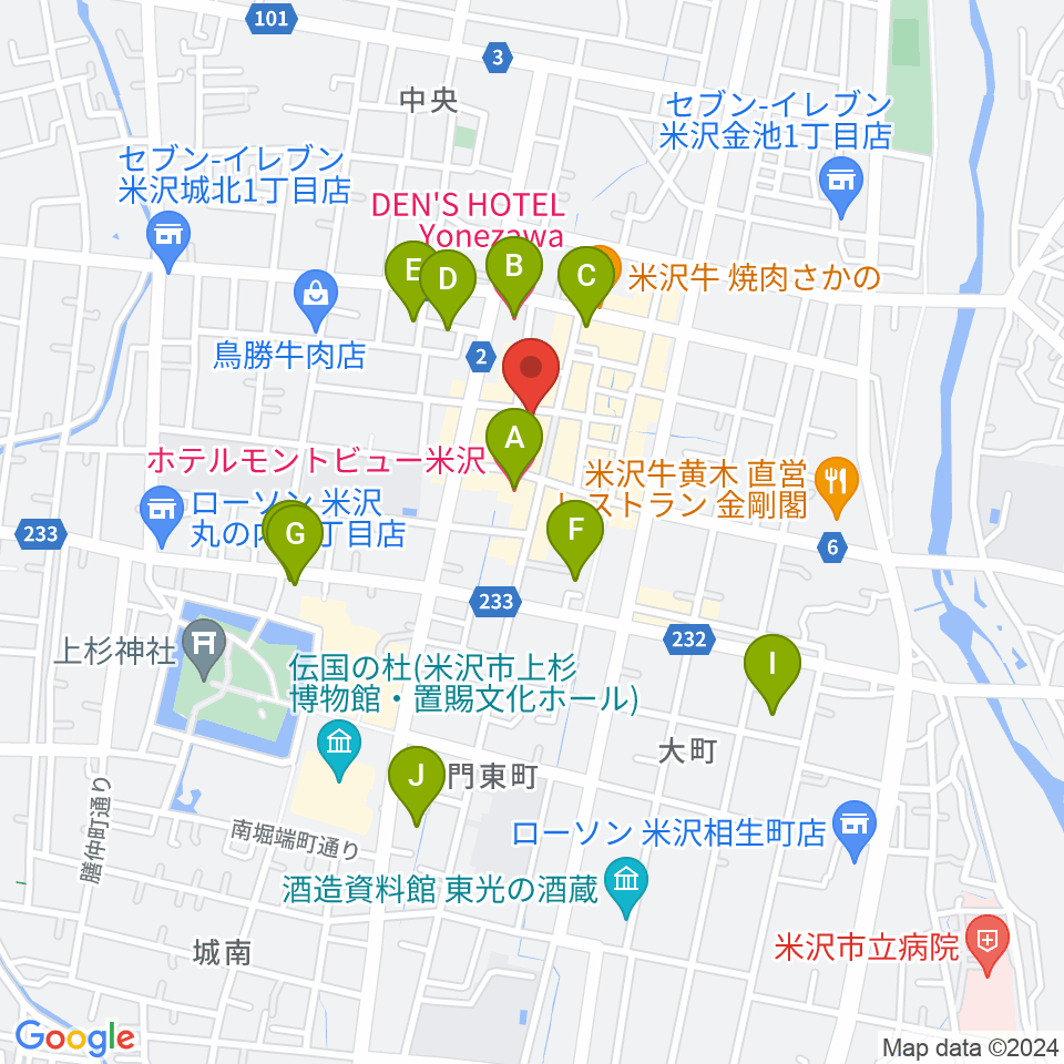 米沢市市民文化会館周辺のホテル一覧地図