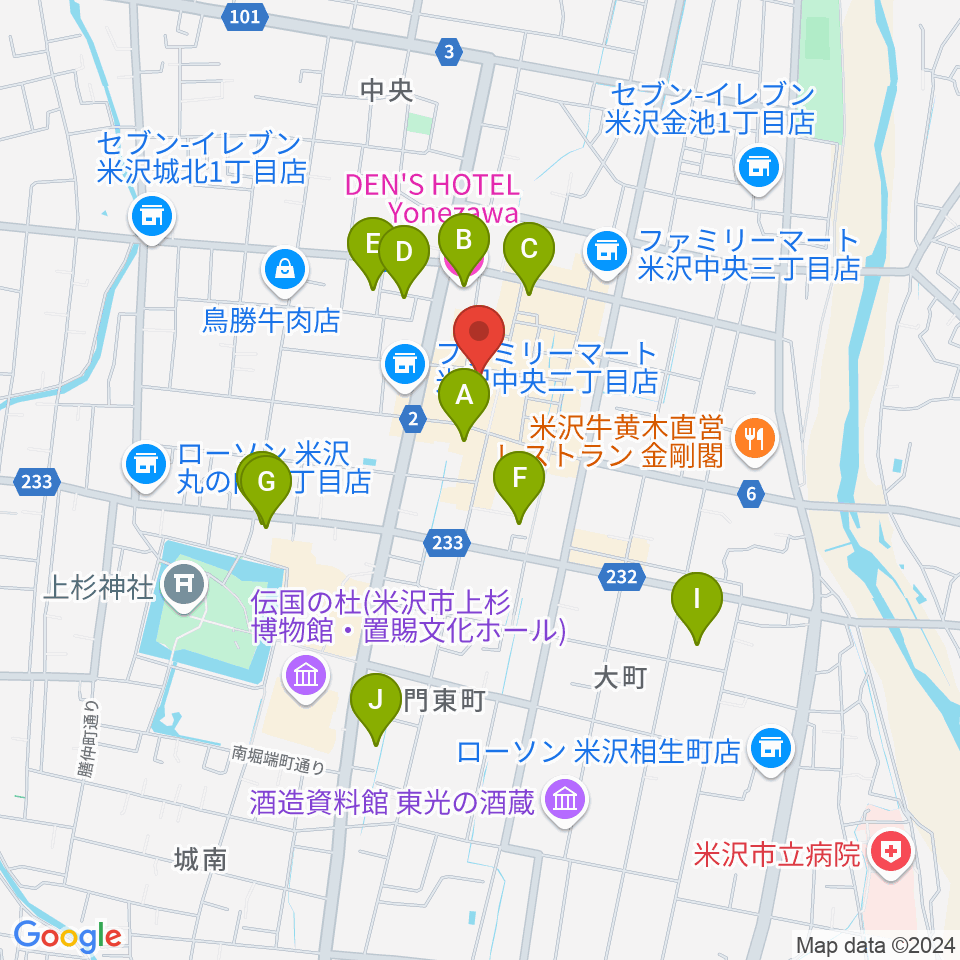 米沢市市民文化会館周辺のホテル一覧地図