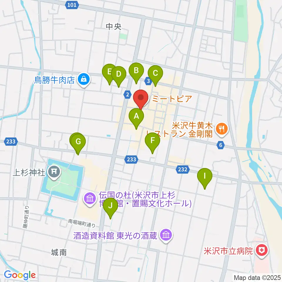 米沢市市民文化会館周辺のホテル一覧地図