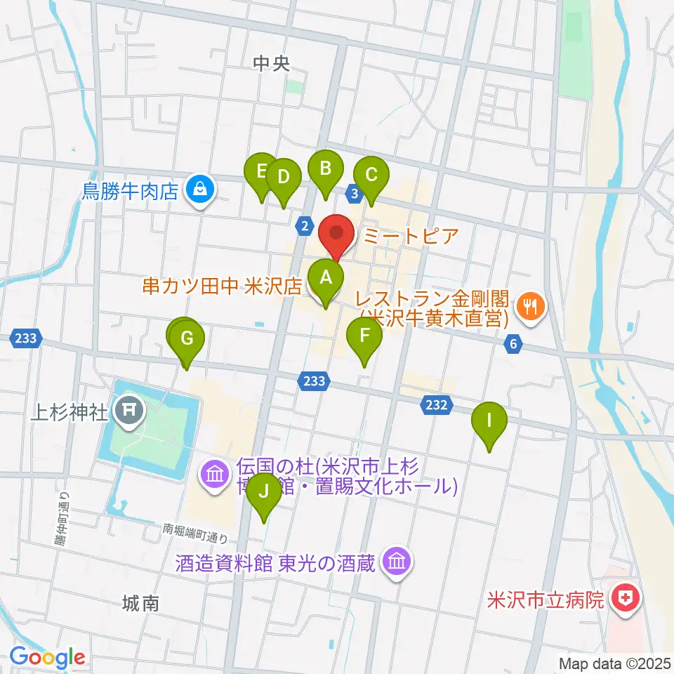 米沢市市民文化会館周辺のホテル一覧地図