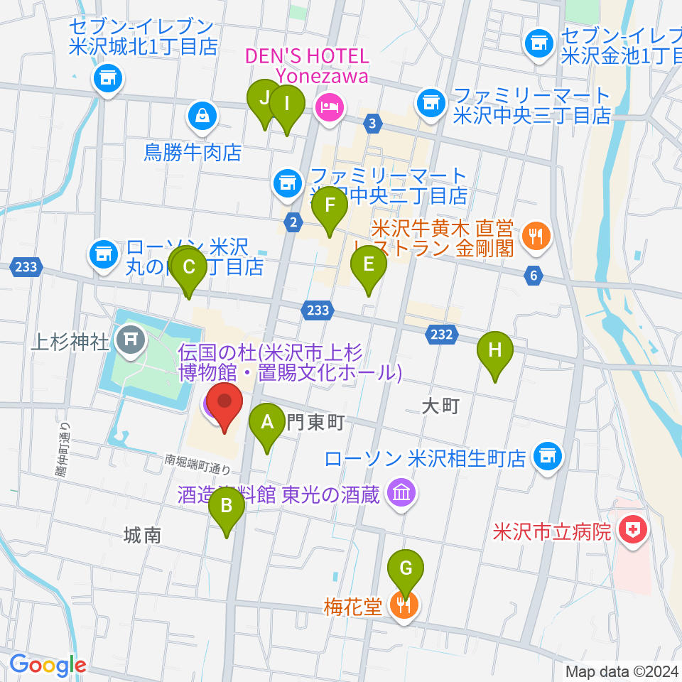 伝国の杜 置賜文化ホール周辺のホテル一覧地図