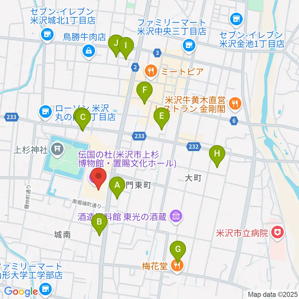 伝国の杜 置賜文化ホール周辺のホテル一覧地図