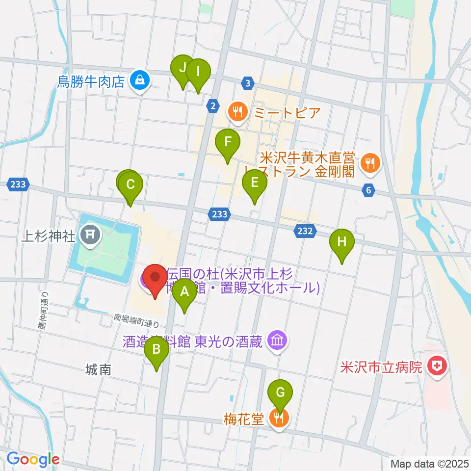 伝国の杜 置賜文化ホール周辺のホテル一覧地図