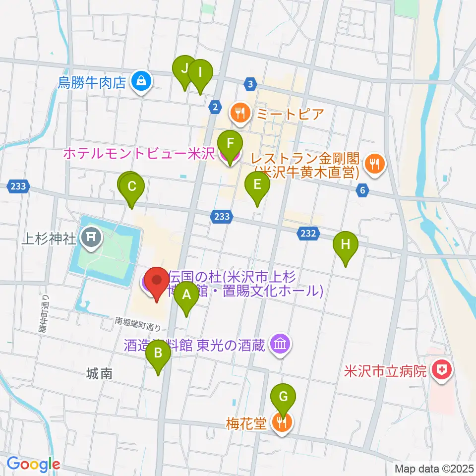 伝国の杜 置賜文化ホール周辺のホテル一覧地図