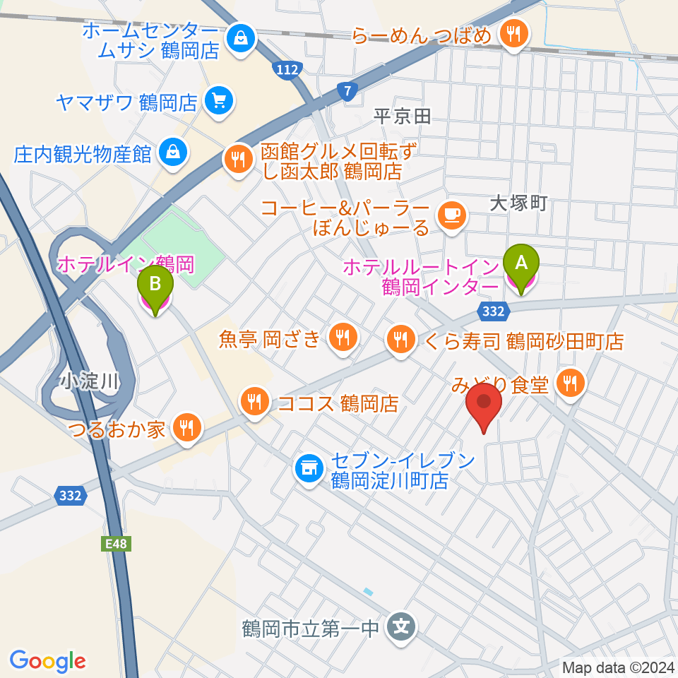 鶴岡市中央公民館周辺のホテル一覧地図