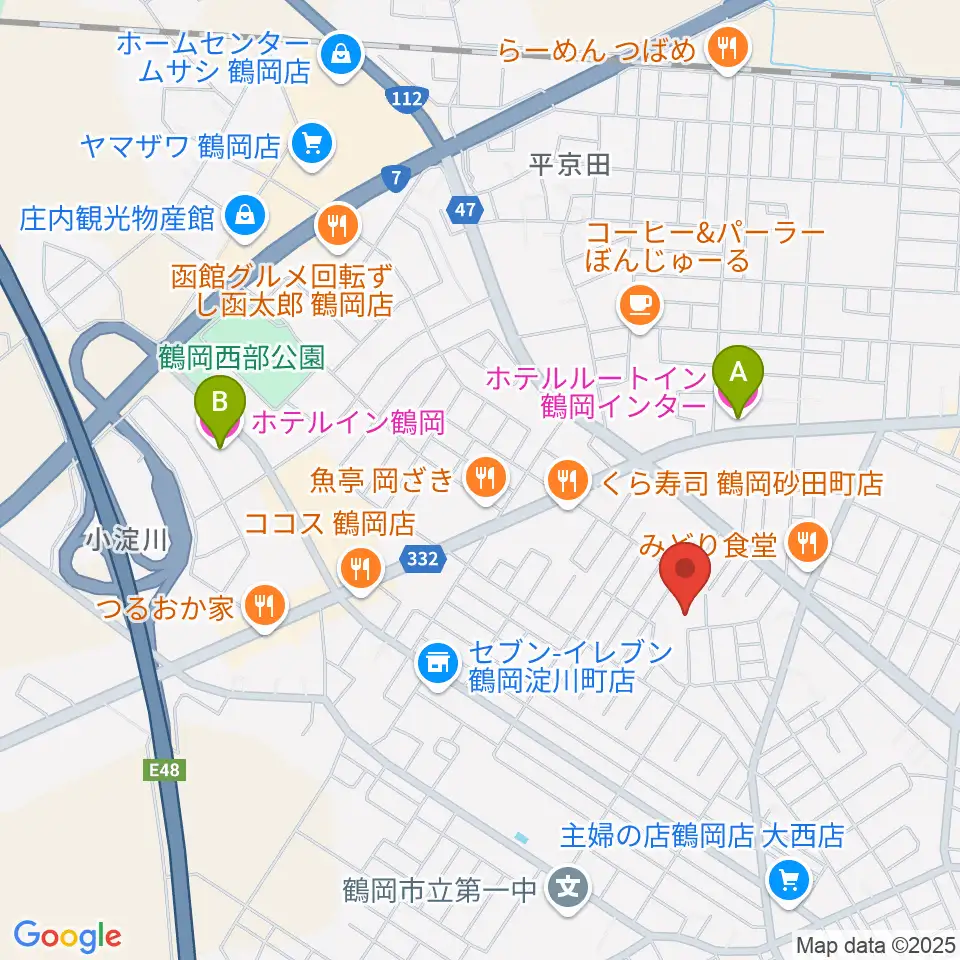 鶴岡市中央公民館周辺のホテル一覧地図