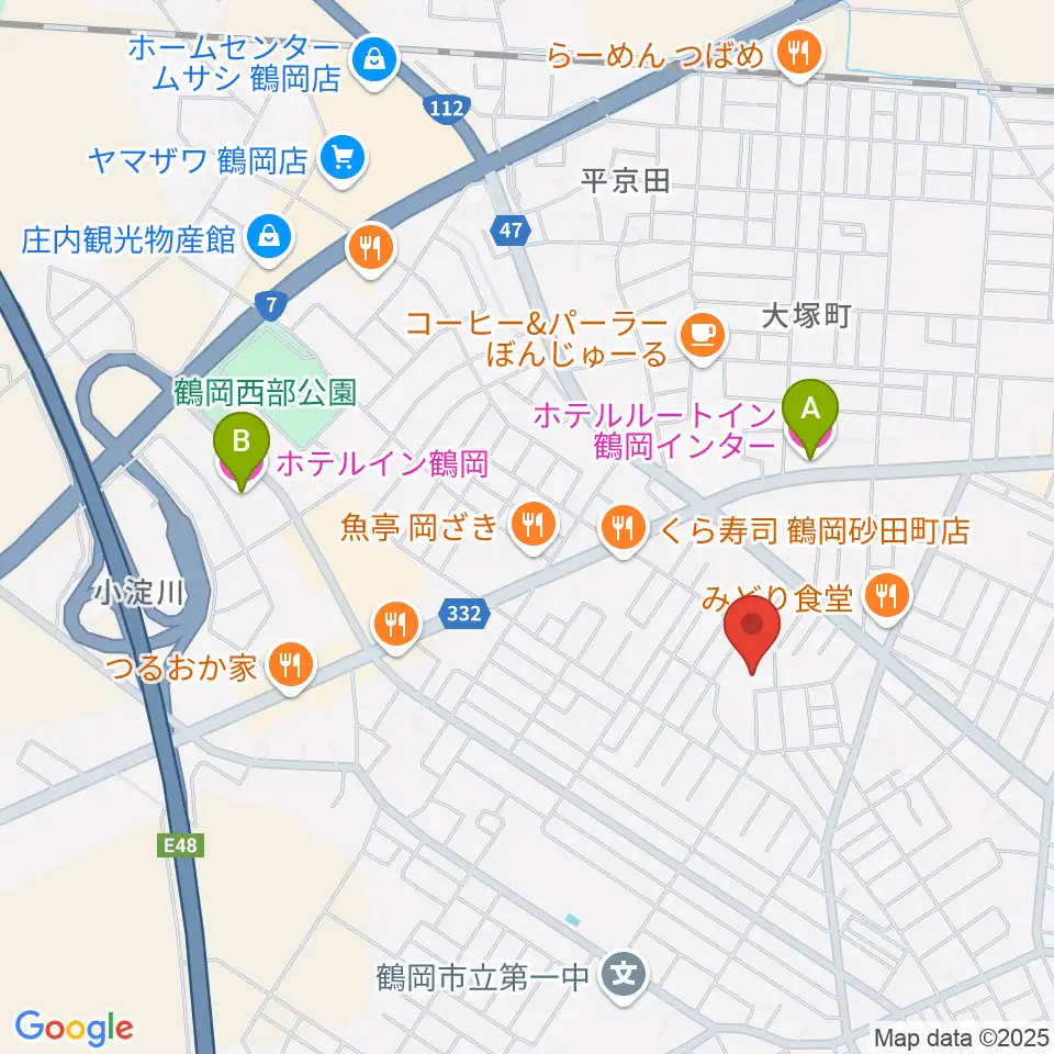 鶴岡市中央公民館周辺のホテル一覧地図