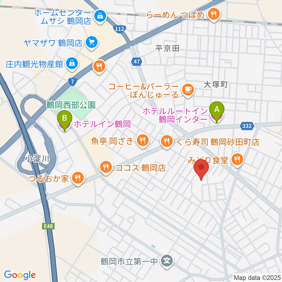 鶴岡市中央公民館周辺のホテル一覧地図