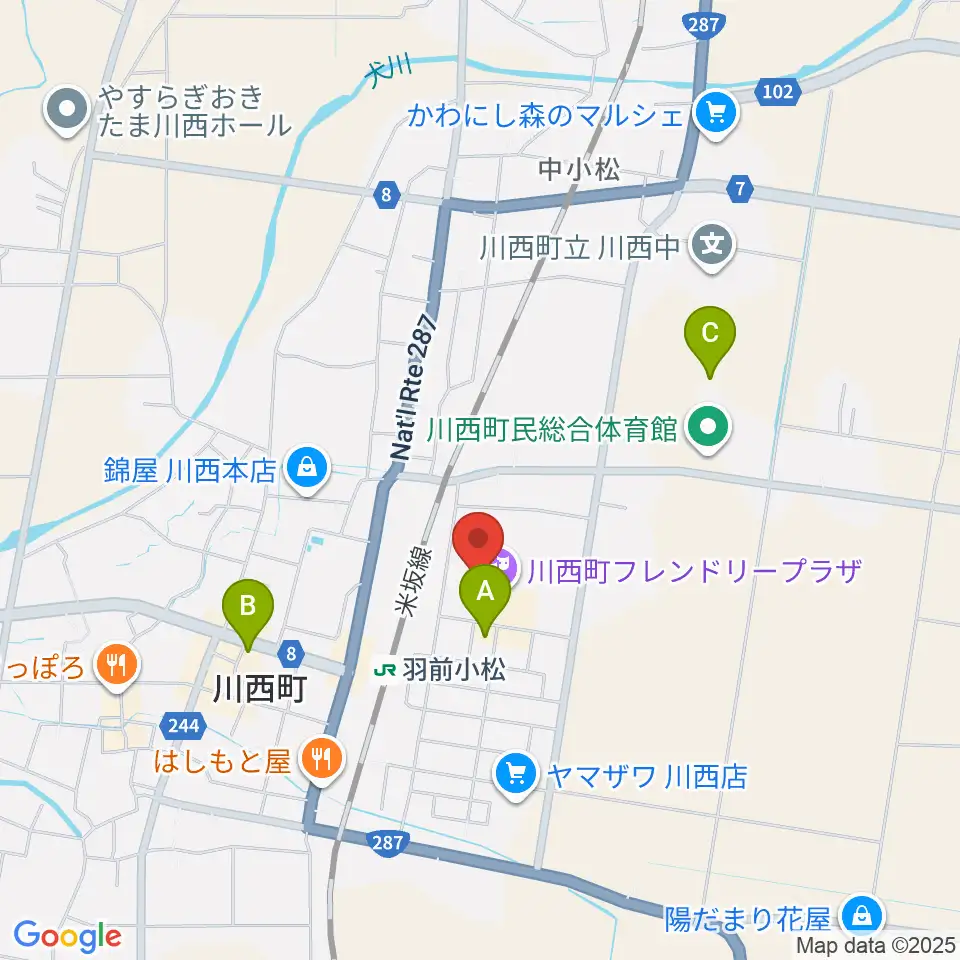 川西町フレンドリープラザ周辺のホテル一覧地図