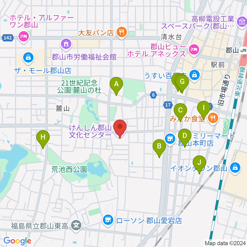 けんしん郡山文化センター周辺のホテル一覧地図