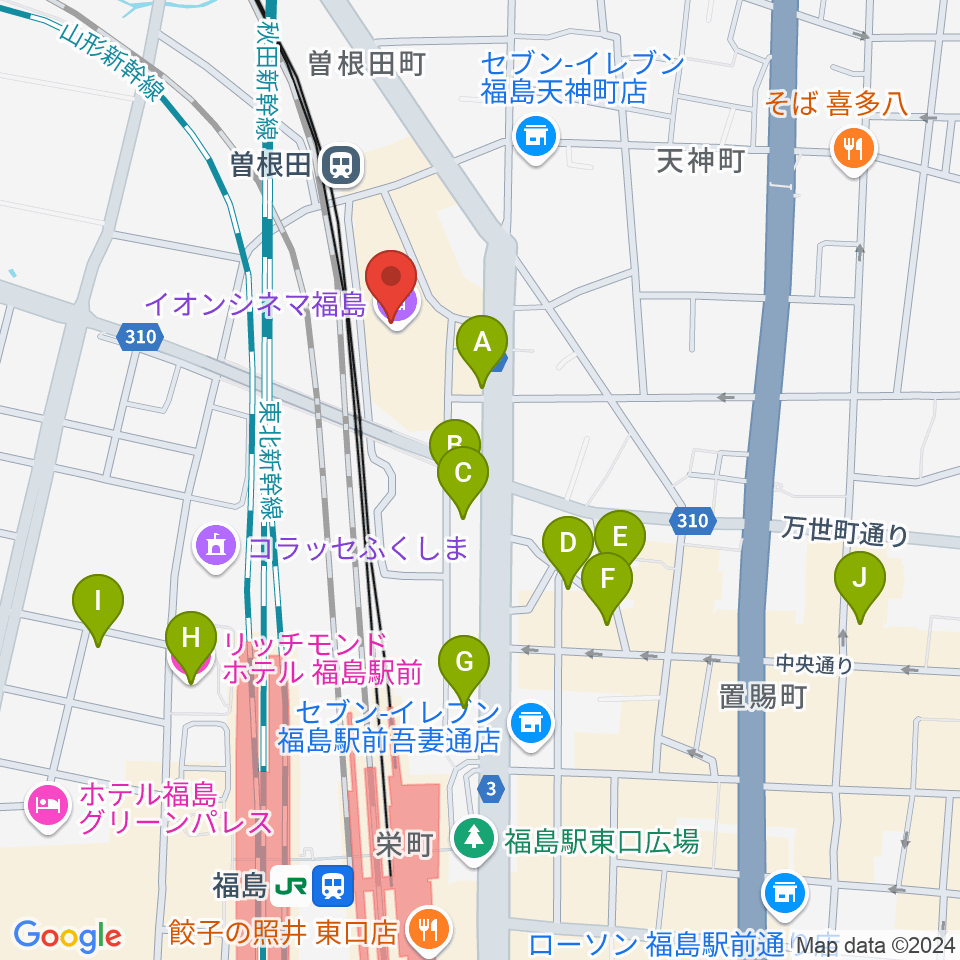 福島市アクティブシニアセンター・アオウゼ周辺のホテル一覧地図