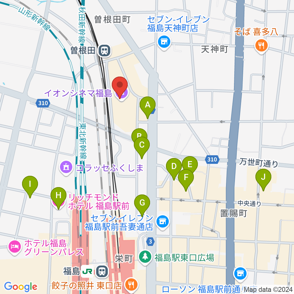 福島市アクティブシニアセンター・アオウゼ周辺のホテル一覧地図