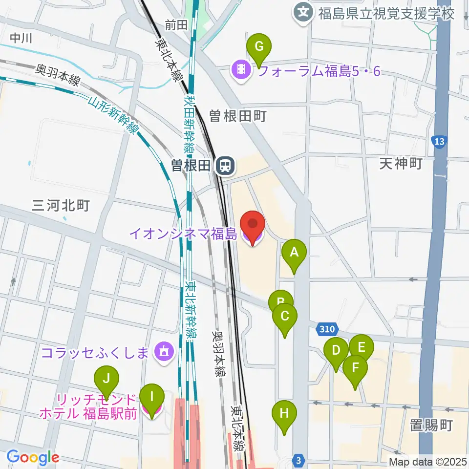 福島市アクティブシニアセンター アオウゼ周辺のホテル一覧地図