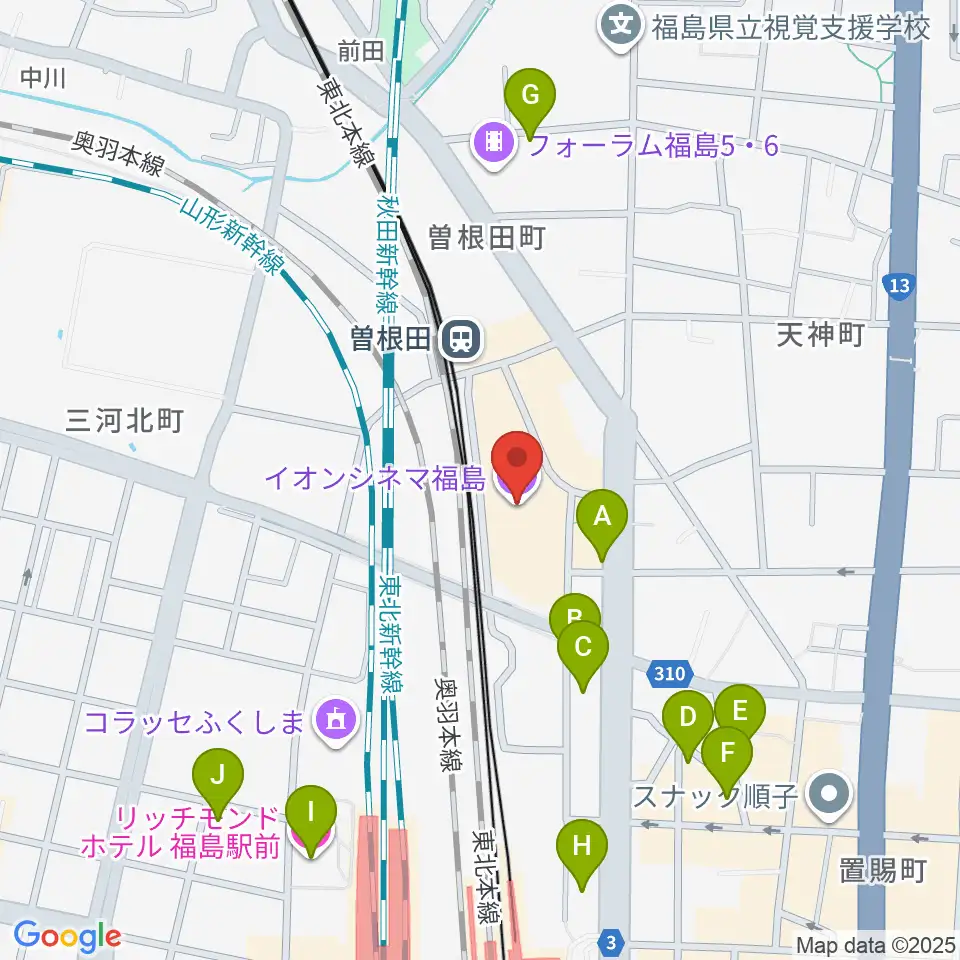 福島市アクティブシニアセンター アオウゼ周辺のホテル一覧地図