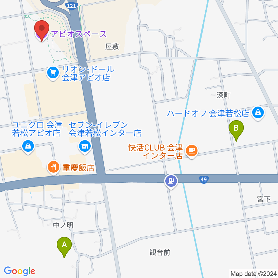 会津若松アピオスペース周辺のホテル一覧地図