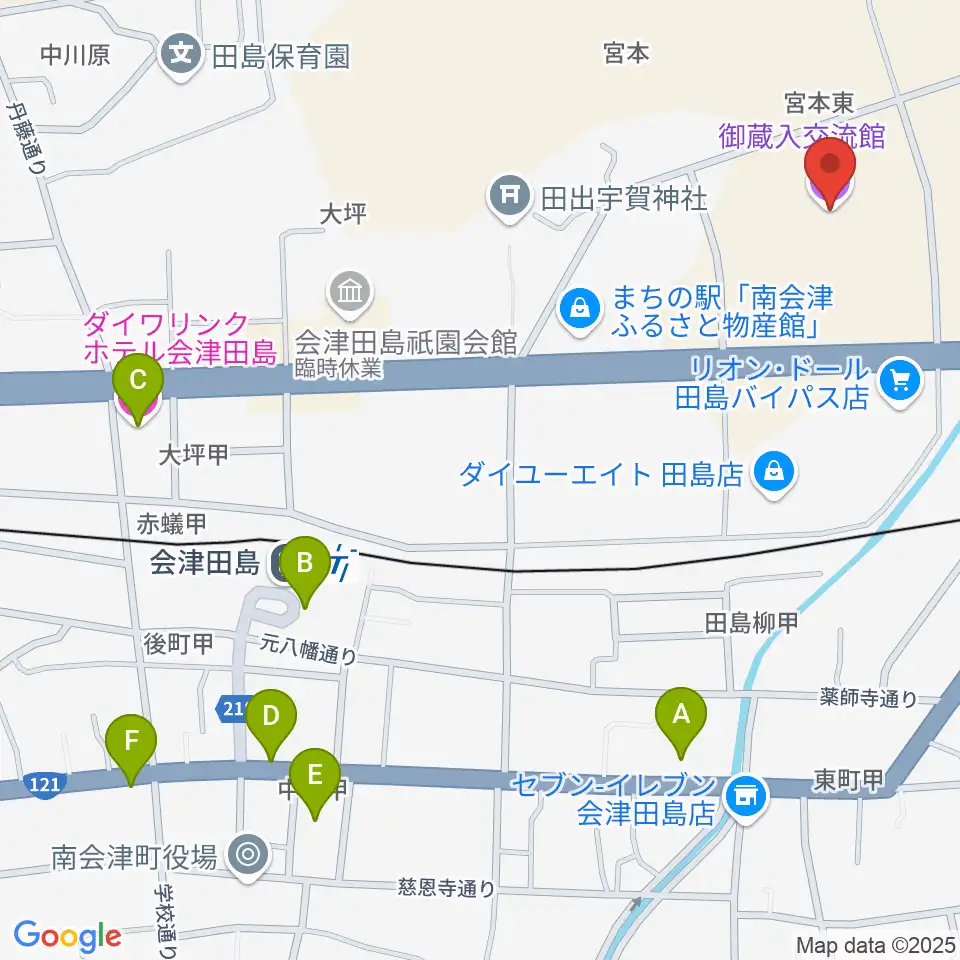 御蔵入交流館周辺のホテル一覧地図