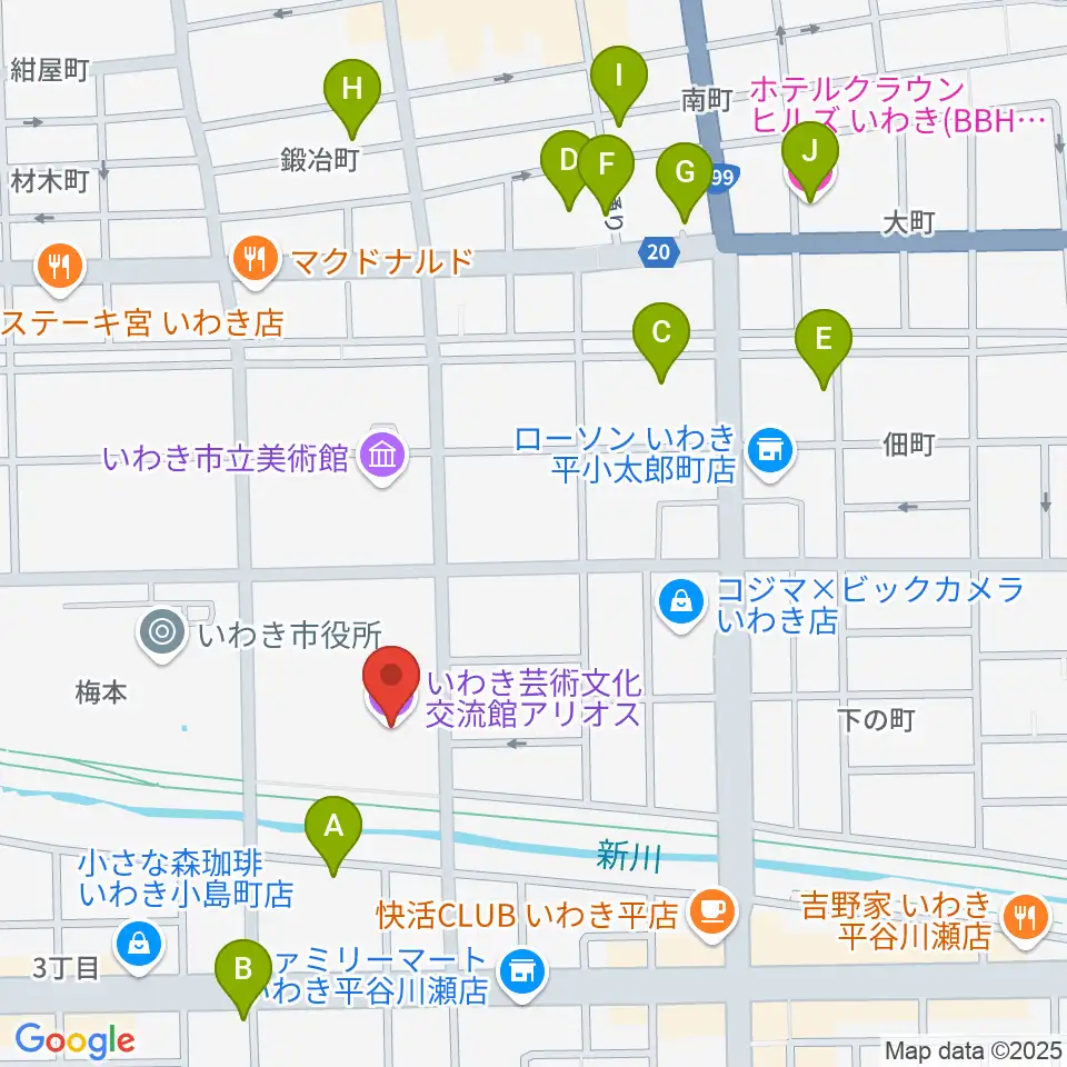 いわき芸術文化交流館アリオス周辺のホテル一覧地図
