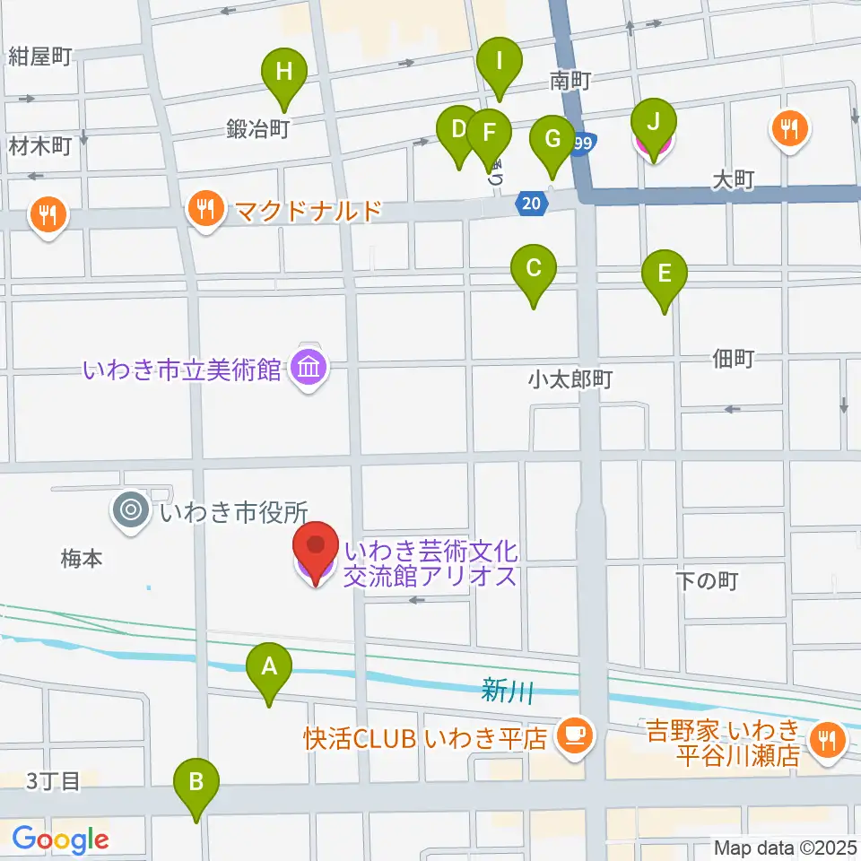 いわき芸術文化交流館アリオス周辺のホテル一覧地図