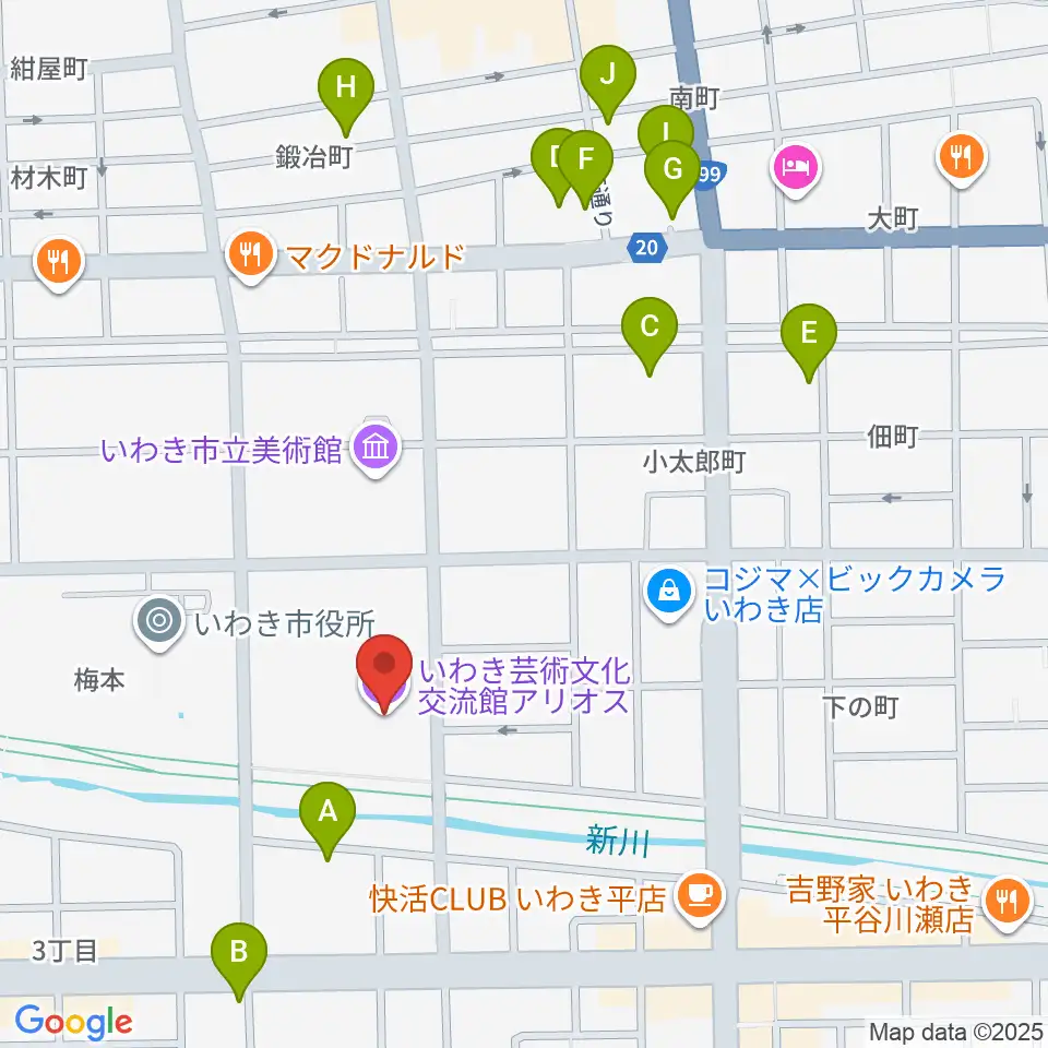 いわき芸術文化交流館アリオス周辺のホテル一覧地図