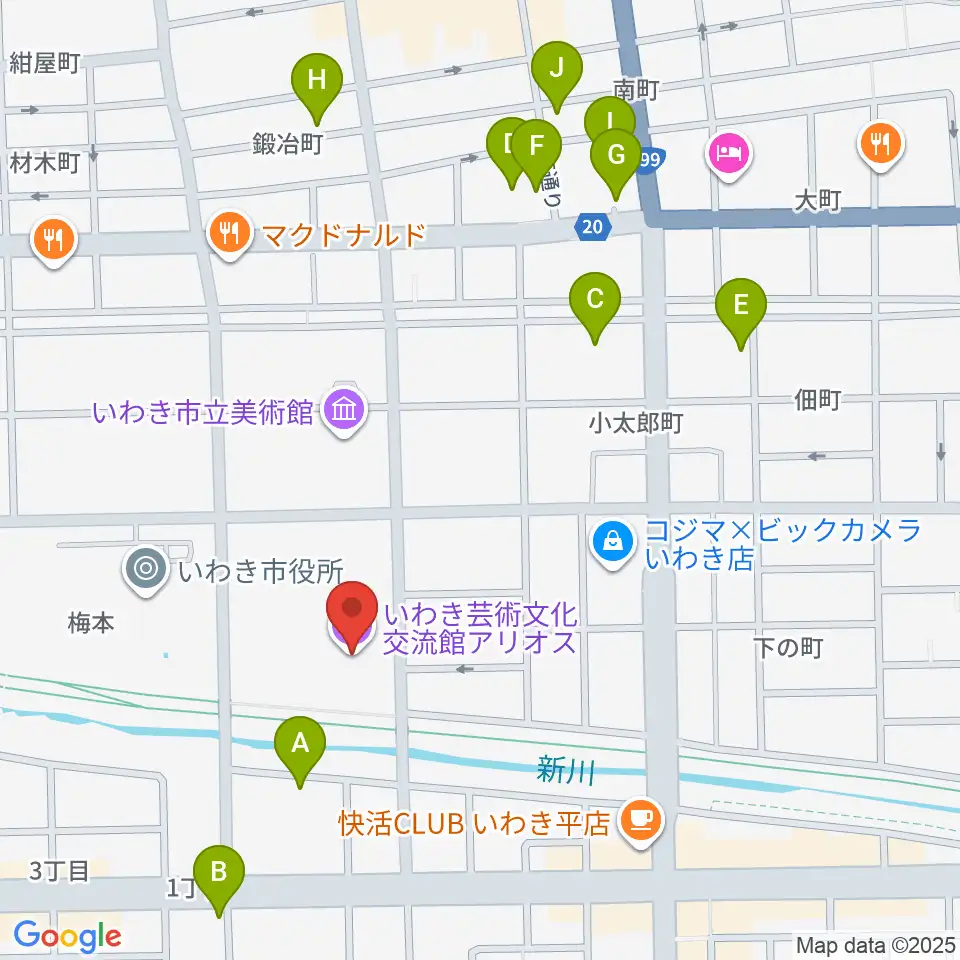 いわき芸術文化交流館アリオス周辺のホテル一覧地図