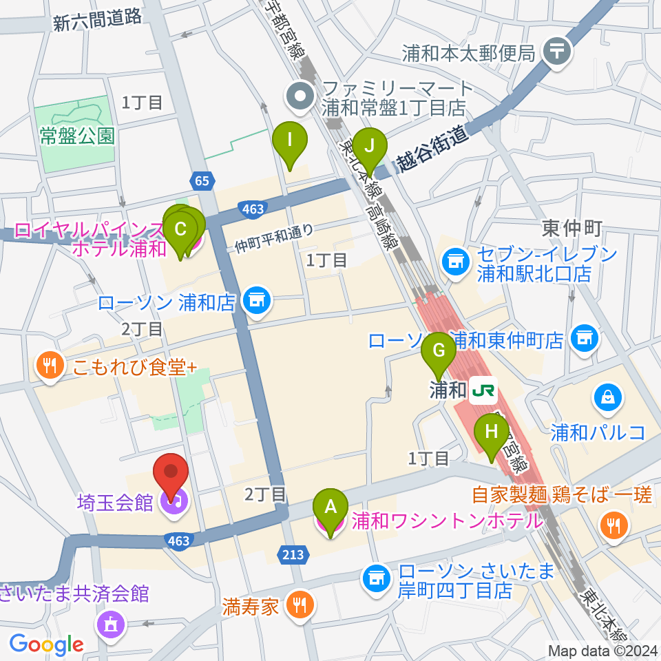 埼玉会館周辺のホテル一覧地図