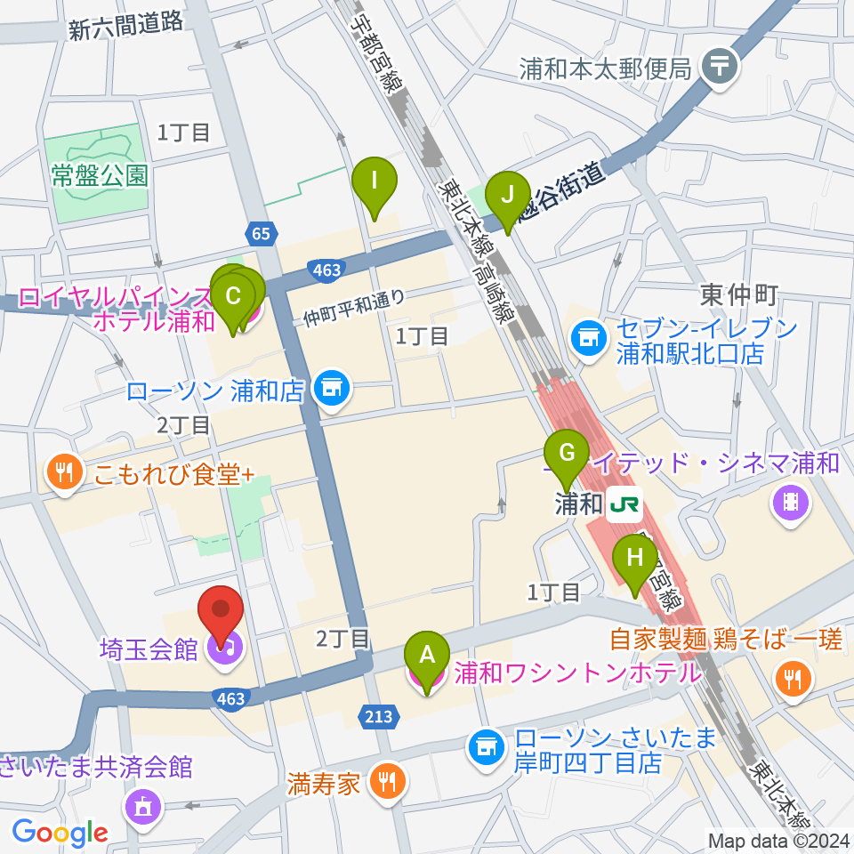 埼玉会館周辺のホテル一覧地図