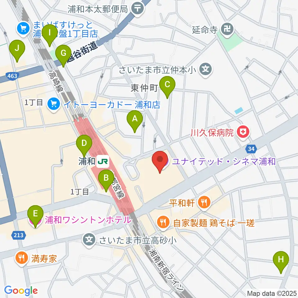 浦和コミュニティセンター周辺のホテル一覧地図