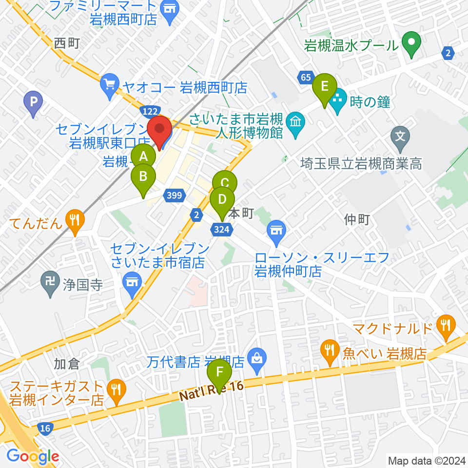 岩槻駅東口コミュニティセンター周辺のホテル一覧地図
