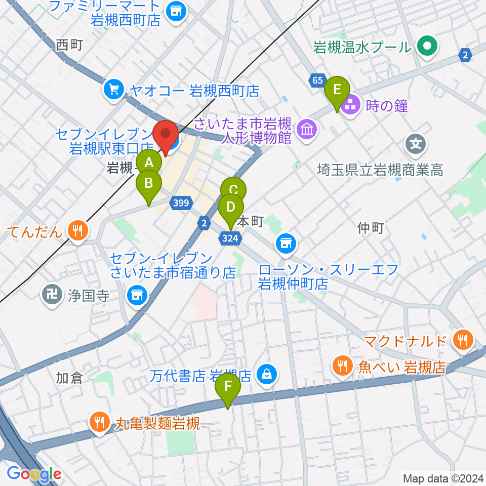 岩槻駅東口コミュニティセンター周辺のホテル一覧地図