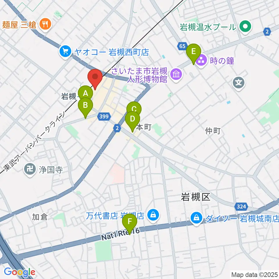 岩槻駅東口コミュニティセンター周辺のホテル一覧地図