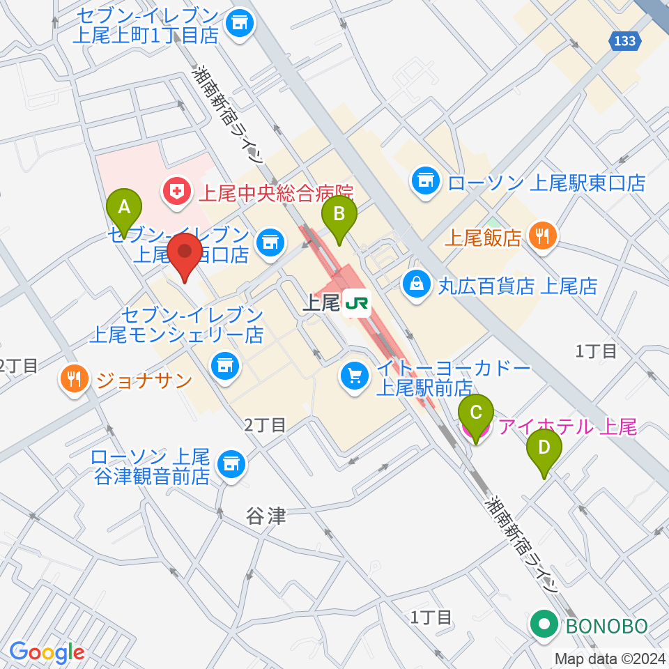 上尾エリントン周辺のホテル一覧地図