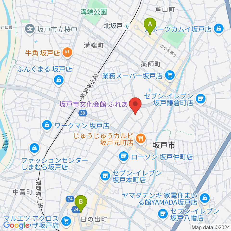 坂戸市文化会館ふれあ周辺のホテル一覧地図