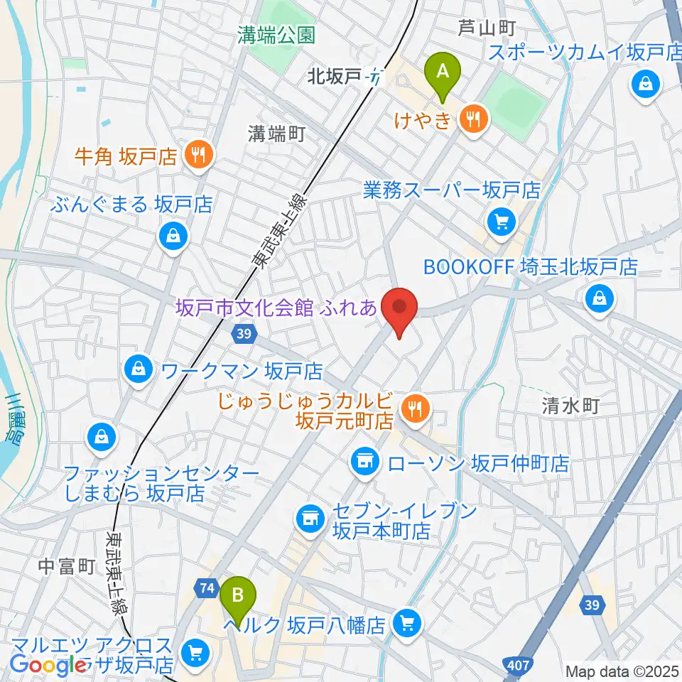 坂戸市文化会館ふれあ周辺のホテル一覧地図