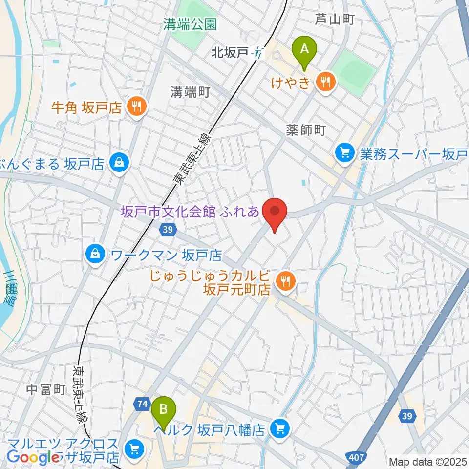 坂戸市文化会館ふれあ周辺のホテル一覧地図