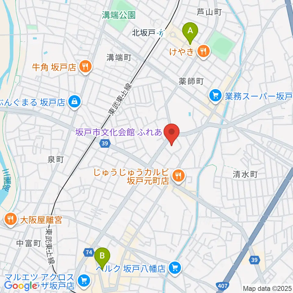 坂戸市文化会館ふれあ周辺のホテル一覧地図