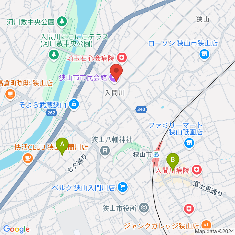 狭山市市民会館周辺のホテル一覧地図