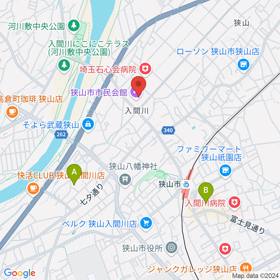 狭山市市民会館周辺のホテル一覧地図