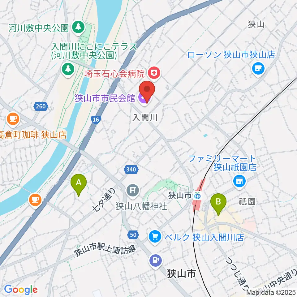 狭山市市民会館周辺のホテル一覧地図