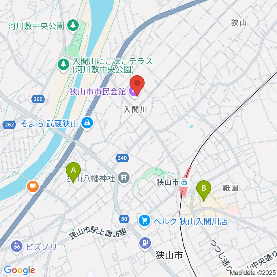 狭山市市民会館周辺のホテル一覧地図
