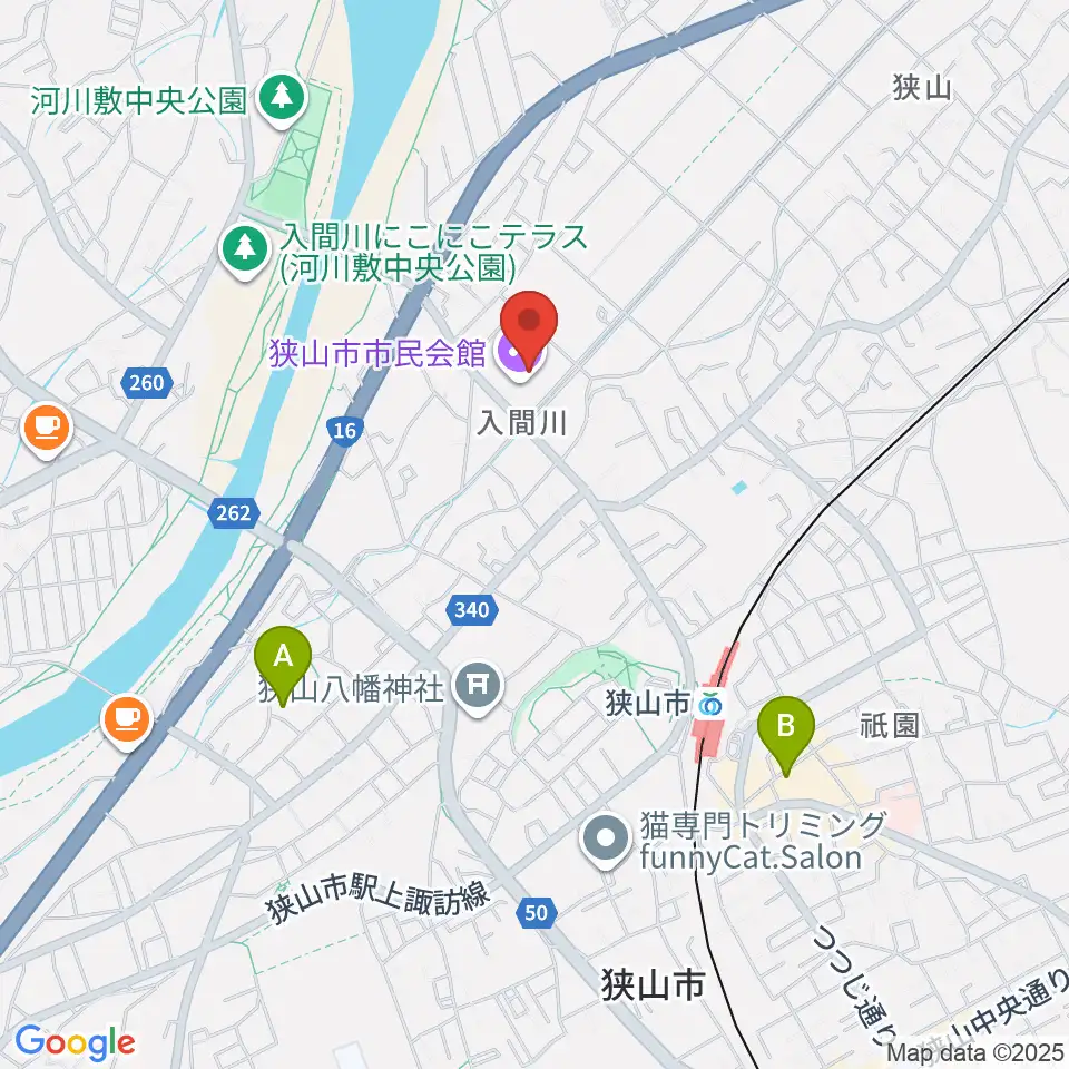 狭山市市民会館周辺のホテル一覧地図