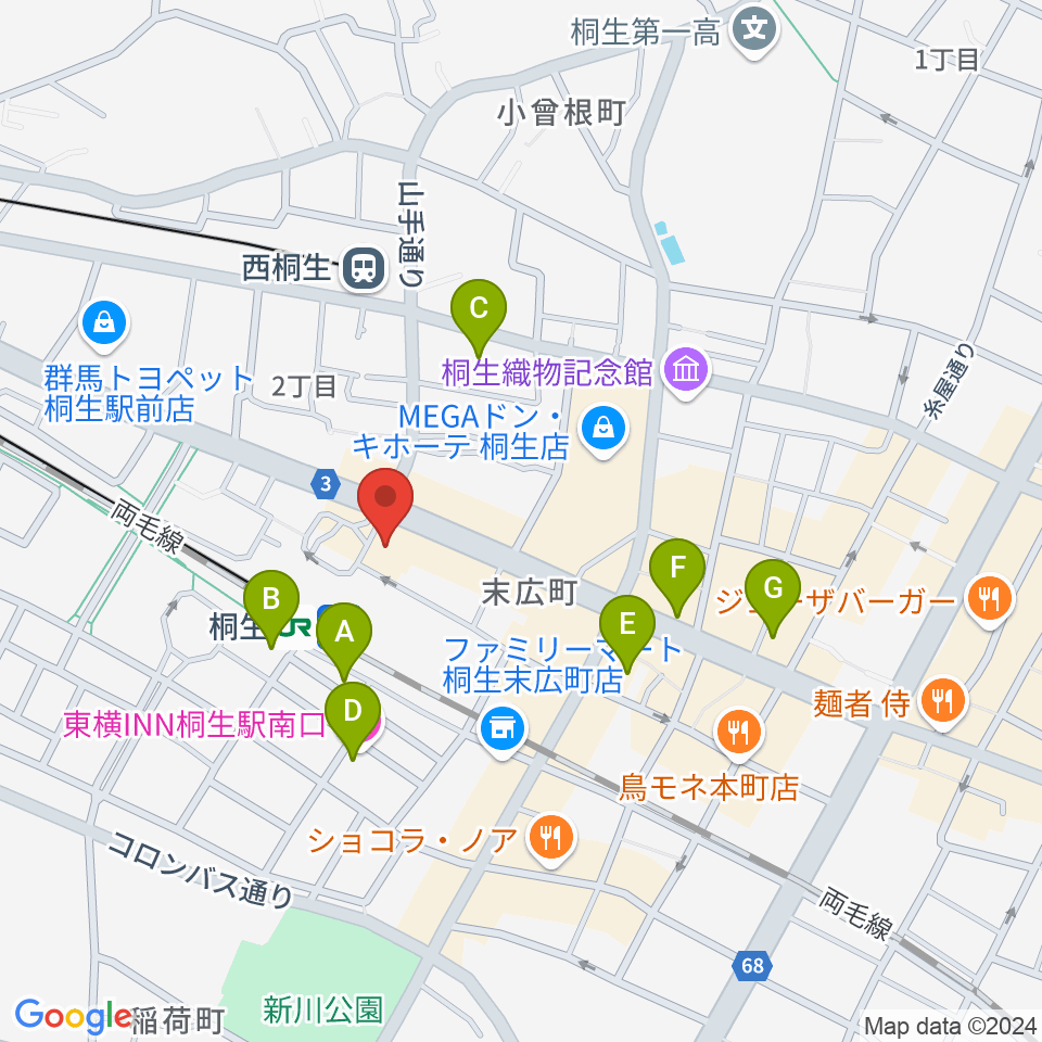 桐生VAROCK周辺のホテル一覧地図