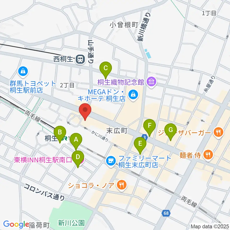 桐生VAROCK周辺のホテル一覧地図