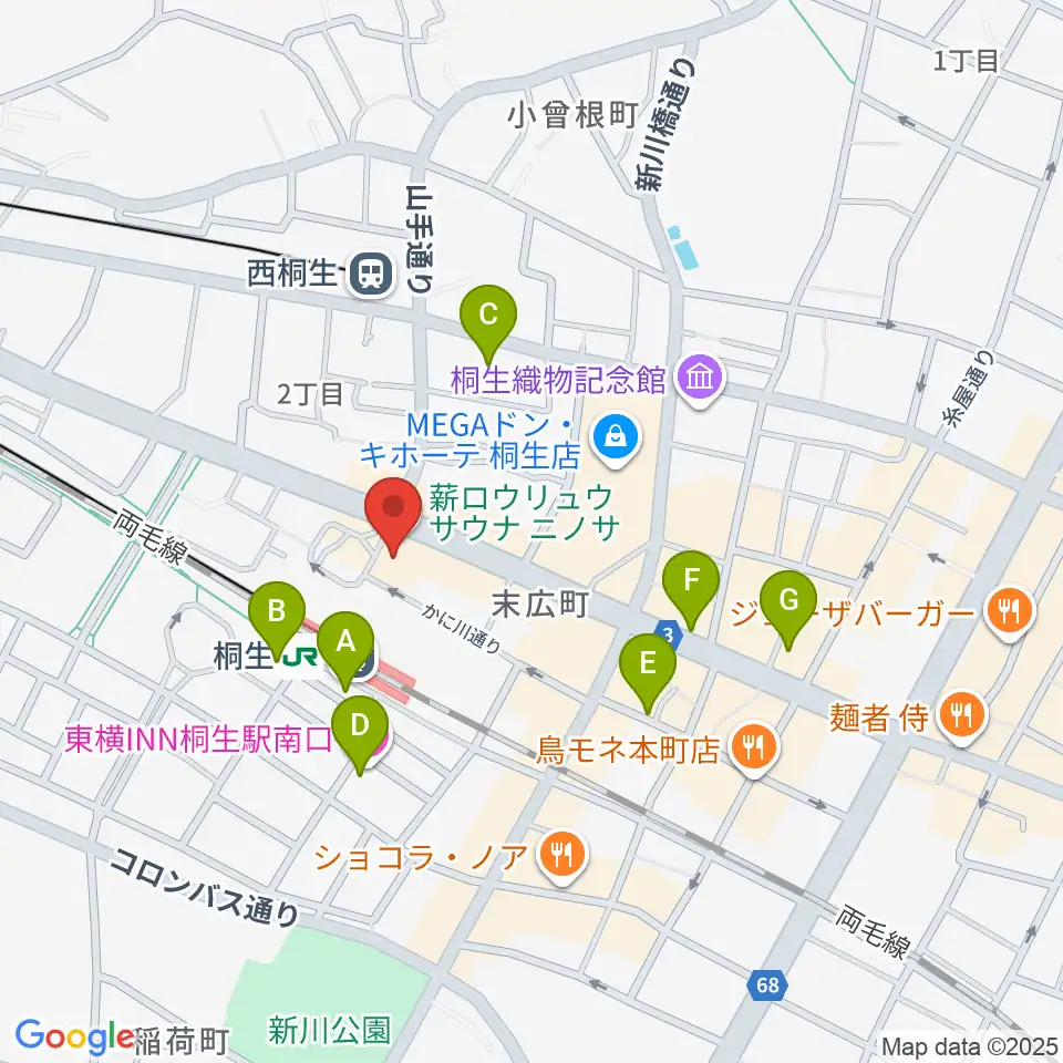 桐生VAROCK周辺のホテル一覧地図