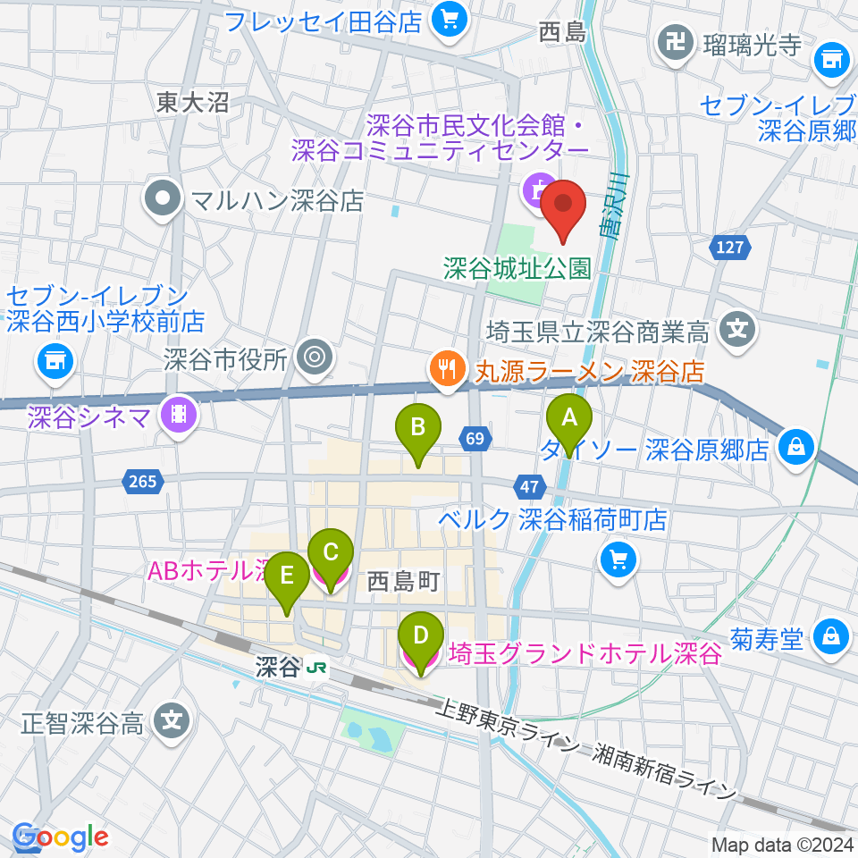 深谷市民文化会館周辺のホテル一覧地図