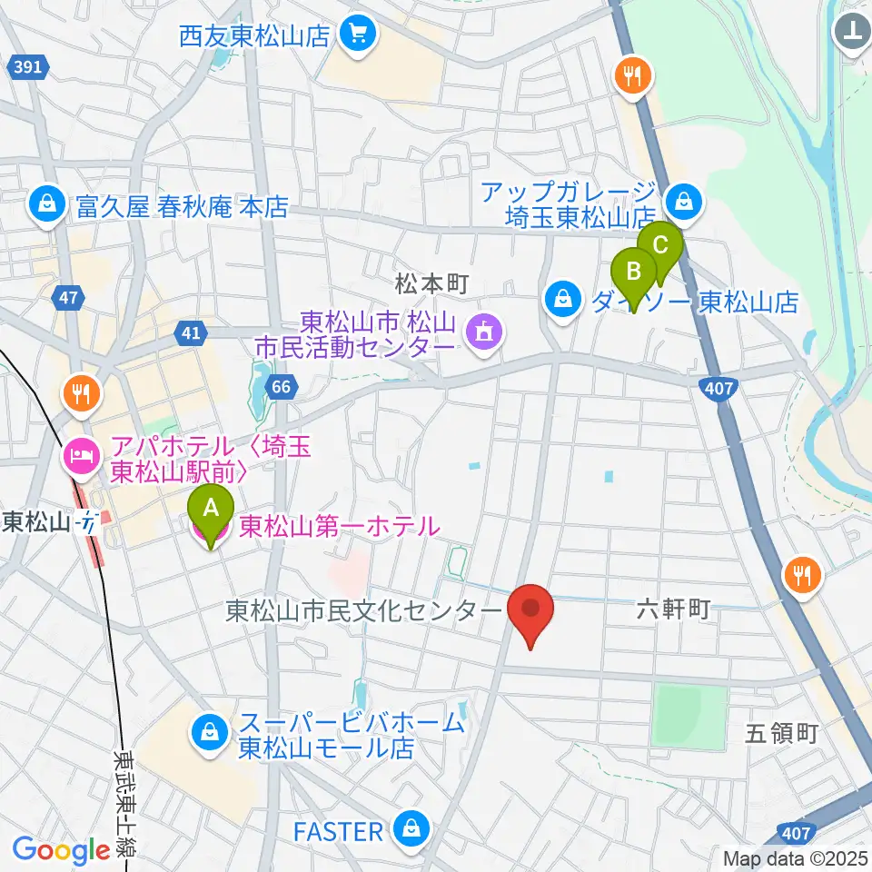 東松山市民文化センター周辺のホテル一覧地図