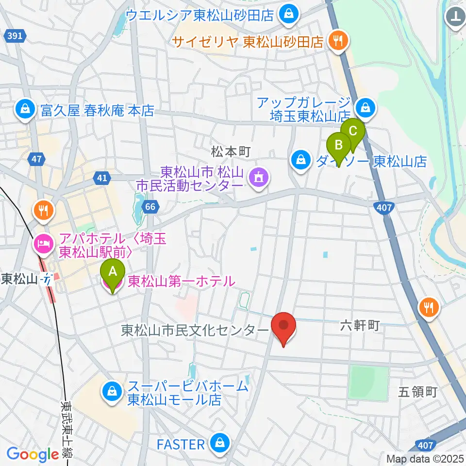 東松山市民文化センター周辺のホテル一覧地図