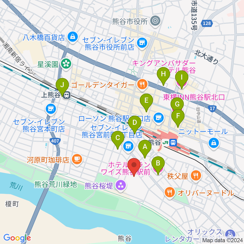 熊谷市立文化センター文化会館周辺のホテル一覧地図