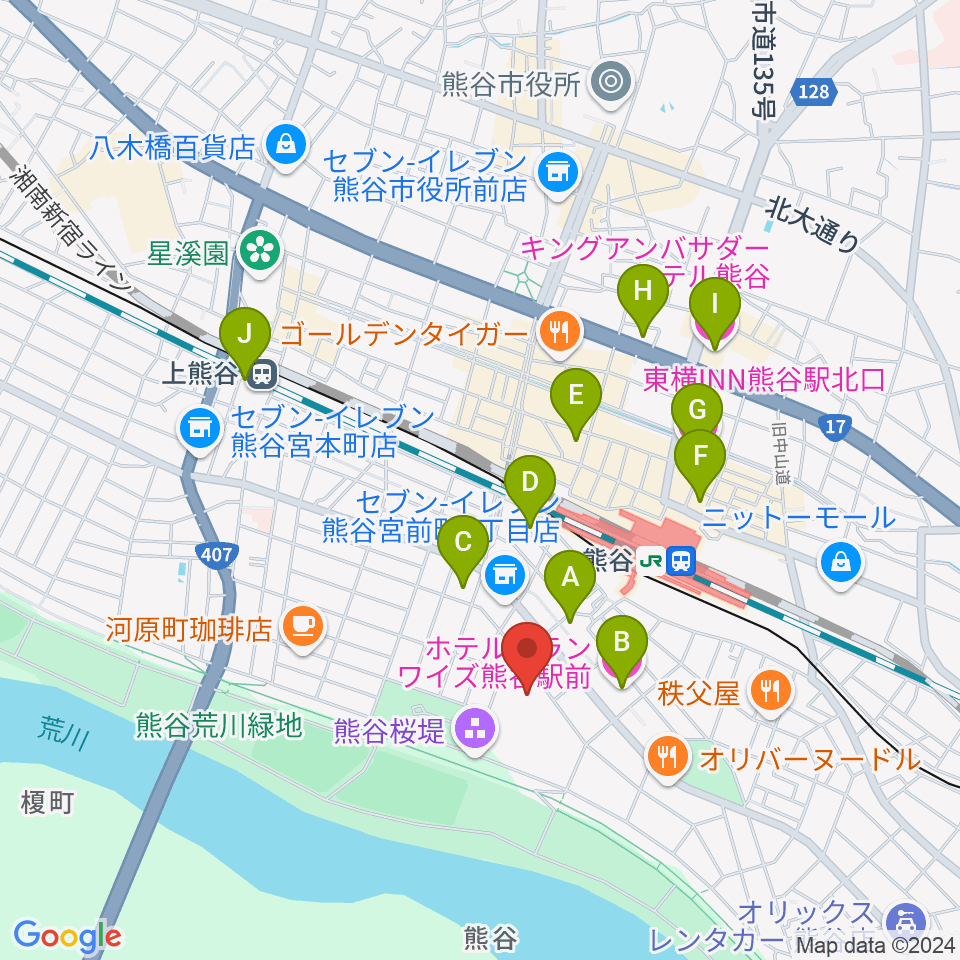 熊谷市立文化センター文化会館周辺のホテル一覧地図