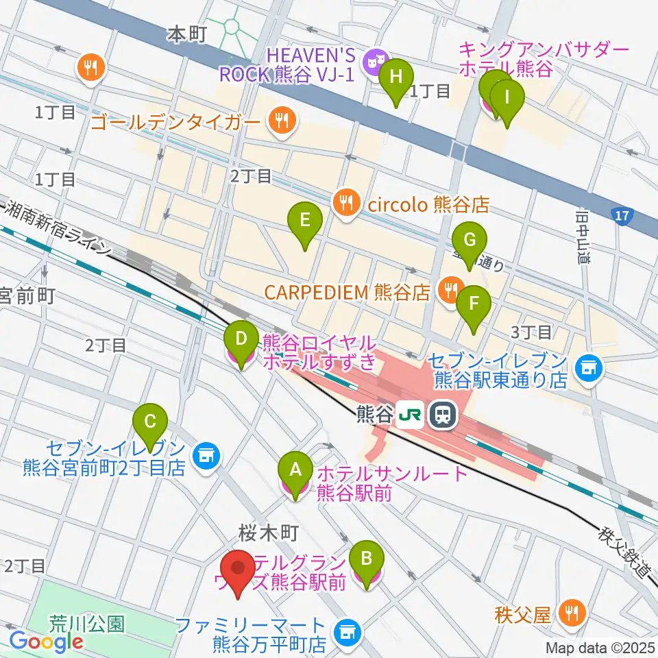 熊谷市立文化センター文化会館周辺のホテル一覧地図
